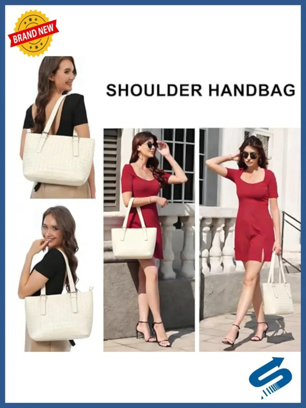 Woven Vegan Leather Tote Handbag Large Shoulder Work Purse Adjustable Straps